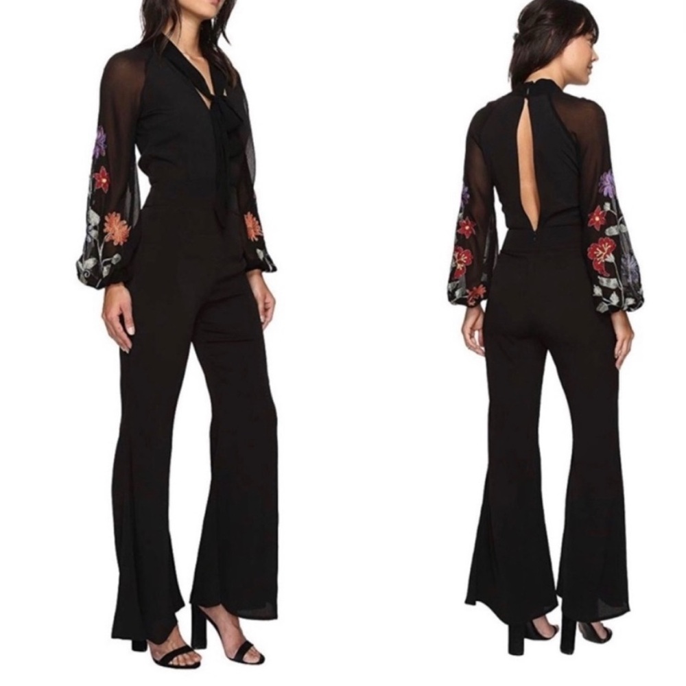 Free People Black Floral Embroidered Jumpsuit - Size 0
